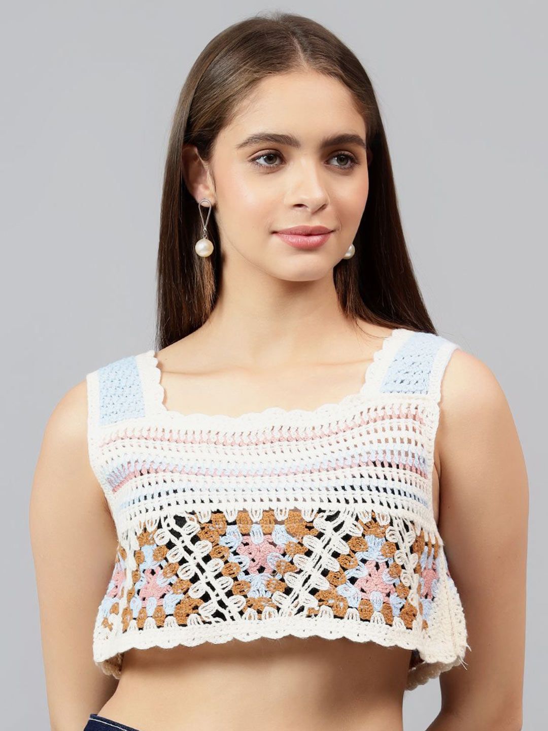 Kotty Women Self Design Square Neck Cotton Top