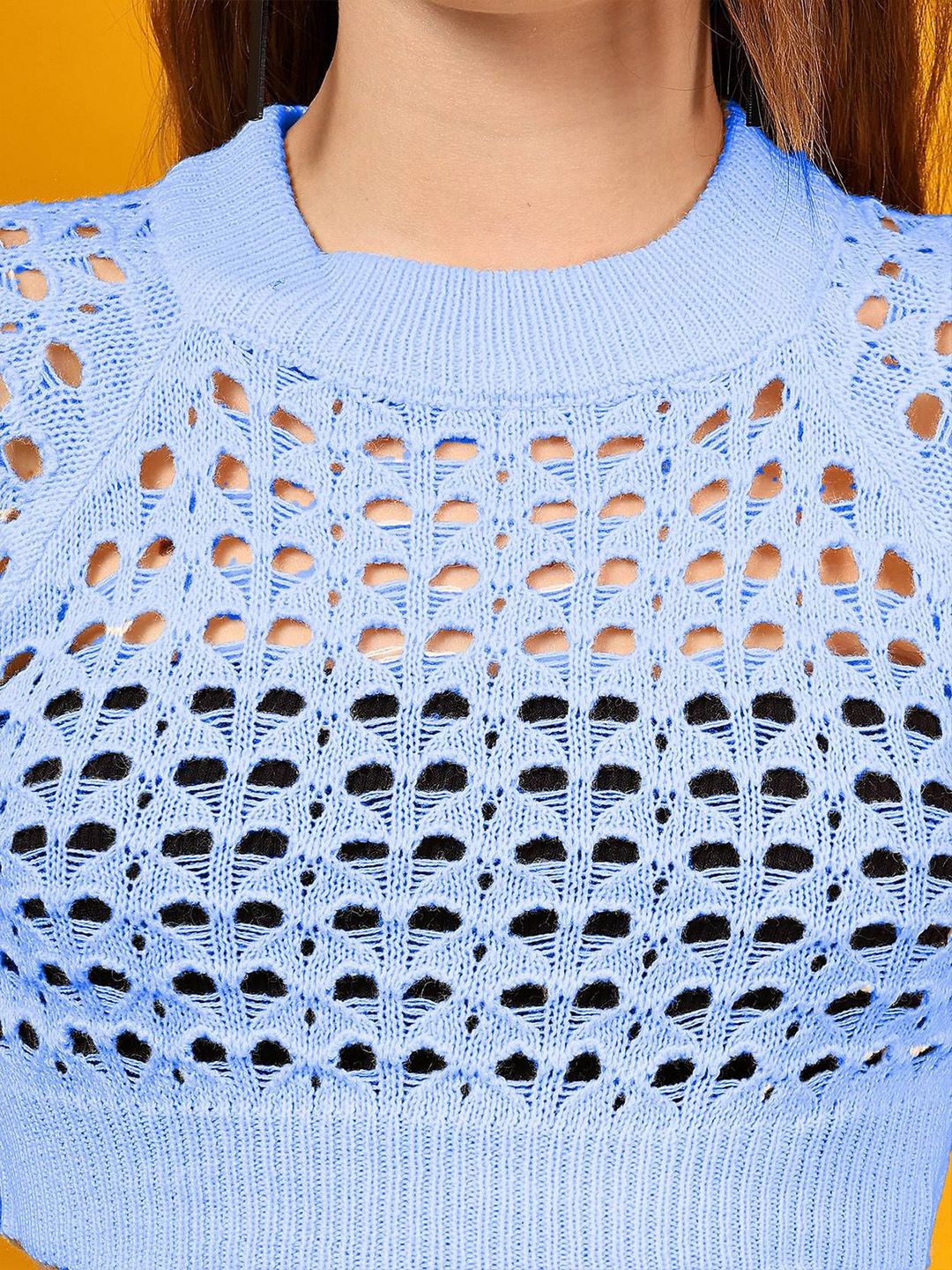 Kotty Cotton Open-Knit Cropped Sweater