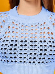 Kotty Cotton Open-Knit Cropped Sweater