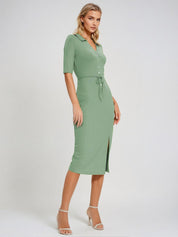 Kotty Women Shirt Collar Bodycon Midi Dress