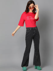 Kotty Women Typography Printed Drop-Shoulder Sleeves T-shirt