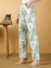 Kotty Women Floral Printed Relaxed Straight Leg Straight Fit Cotton Easy Wash Trousers
