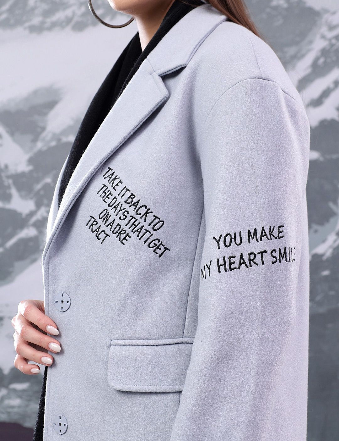 Kotty Printed Notched Lapel Single-Breasted Overcoat