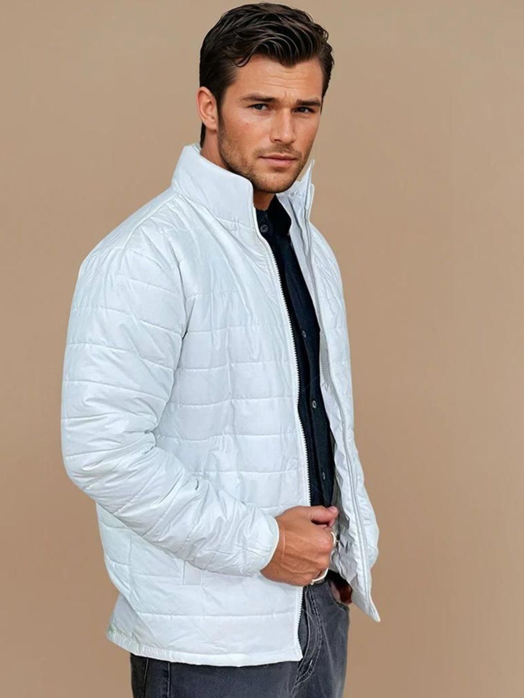 Kotty Men Self Design Mock Collar Puffer Jacket