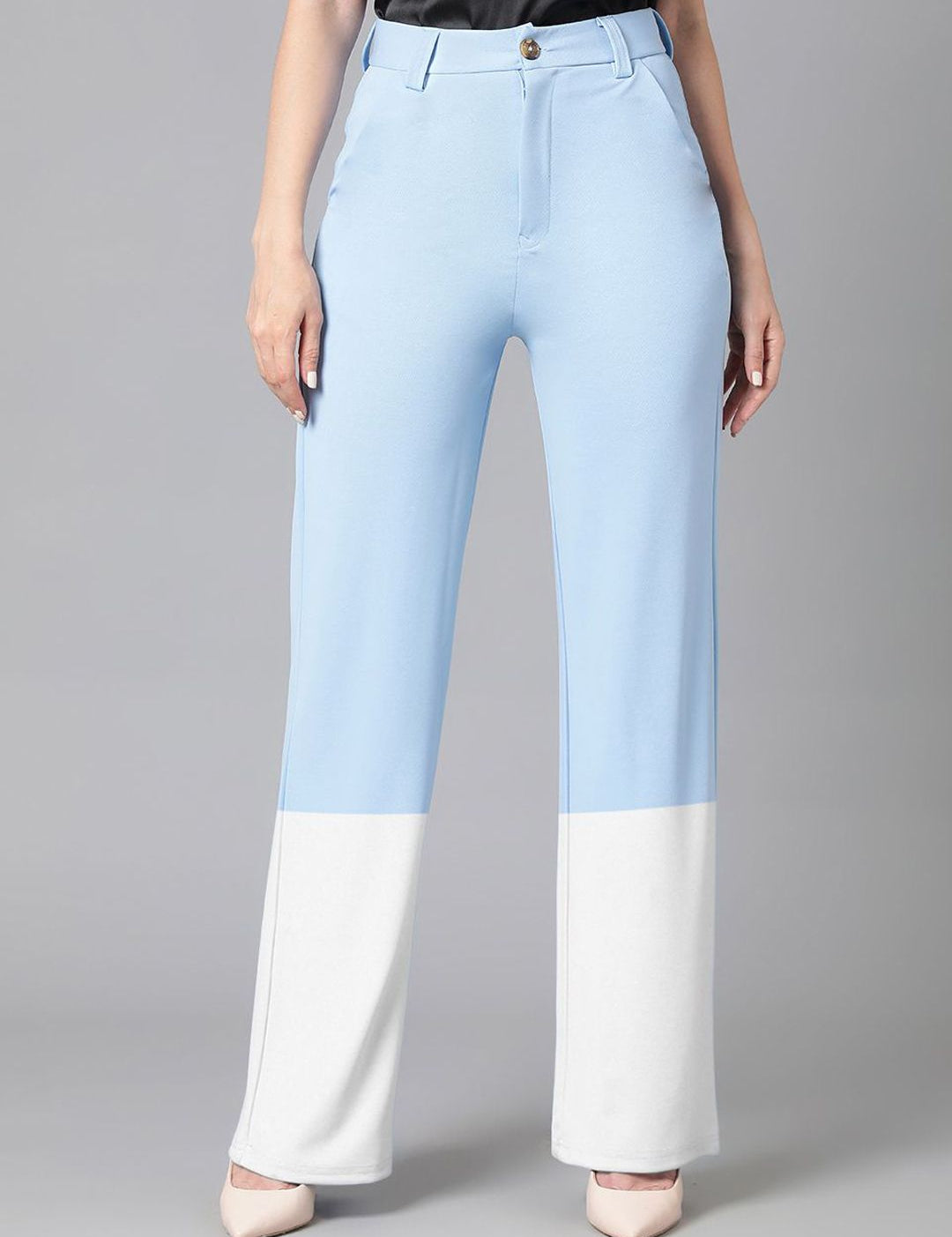 Kotty Women Colourblocked Straight Fit High-Rise Easy Wash Trousers