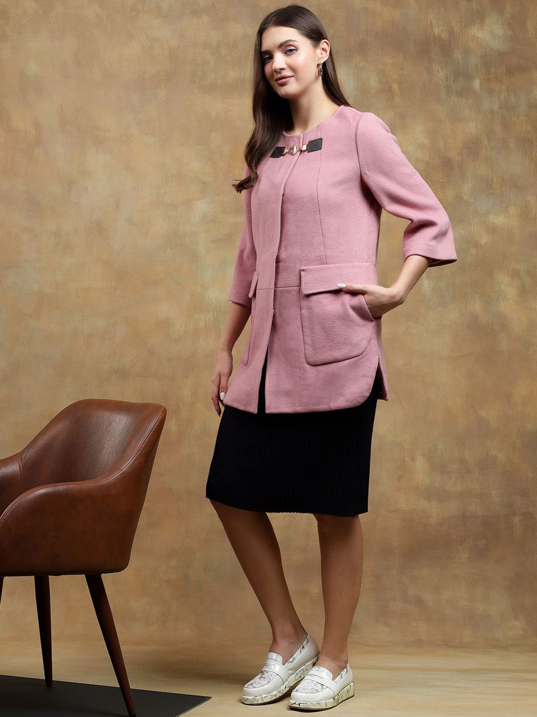 Kotty Women Solid Mandarin Collar Overcoat