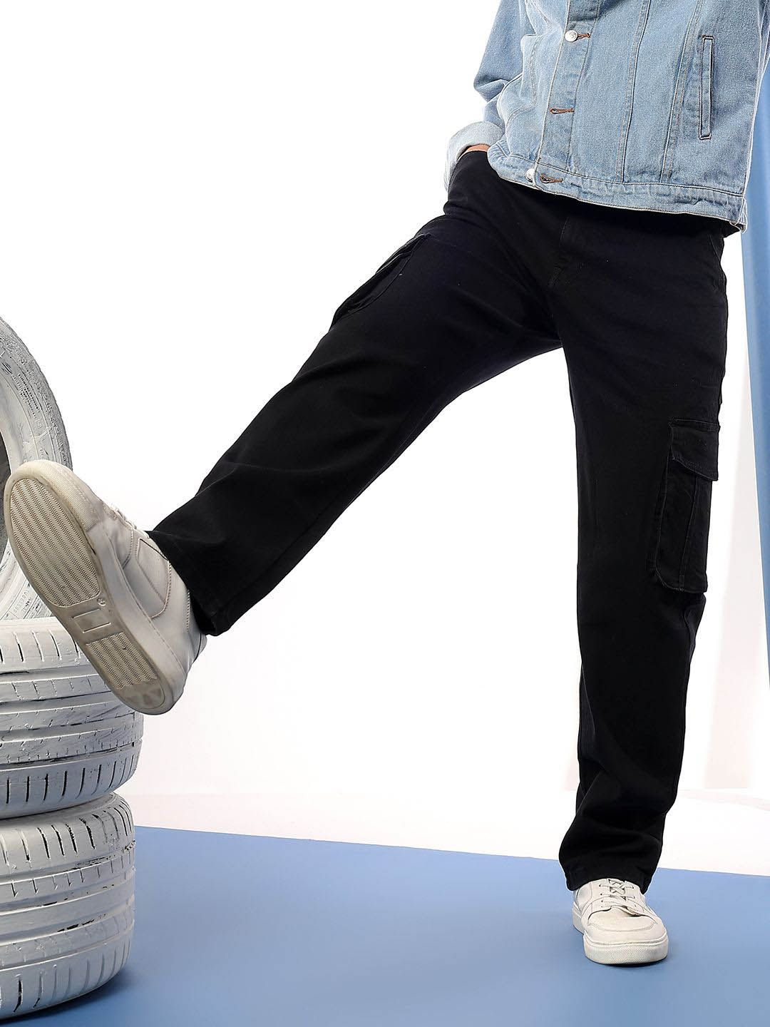 Kotty Men Comfort Regular Fit Mid-Rise Cargo Styles Cotton Jeans