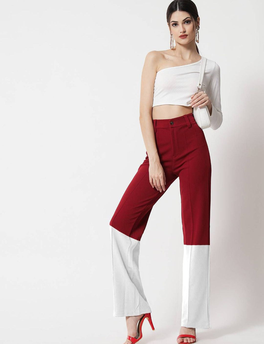 Kotty Women Colourblocked Regular Fit High-Rise Easy Wash Trousers