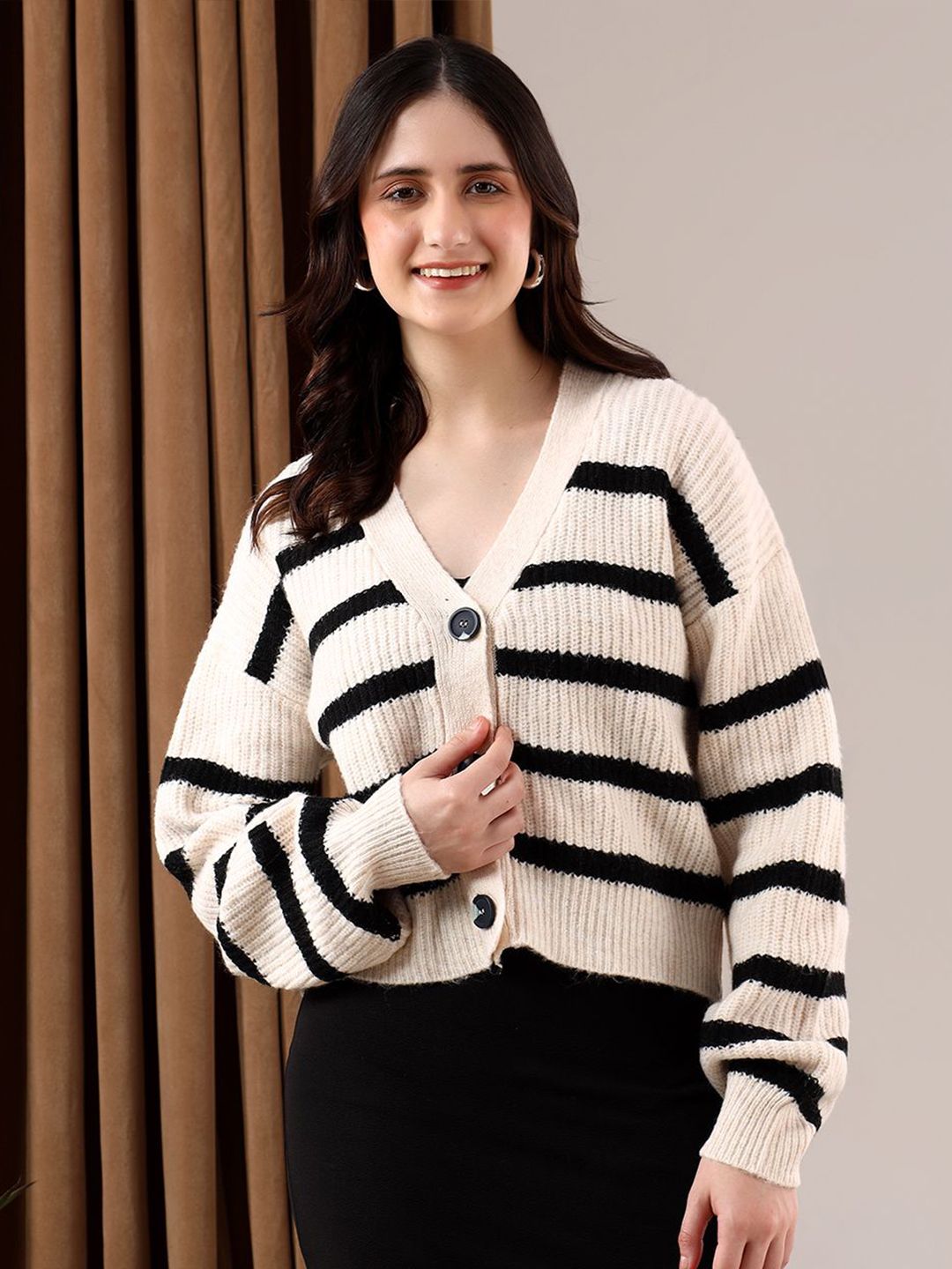 Kotty Women Striped Printed Cardigan