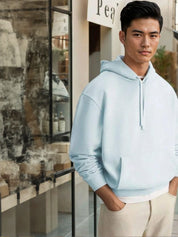 Kotty Men Hooded Solid Ribbed Cotton Pullover Sweatshirt