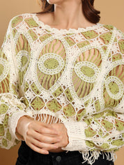 Kotty Women Self Design Crochet Crop Cotton Top