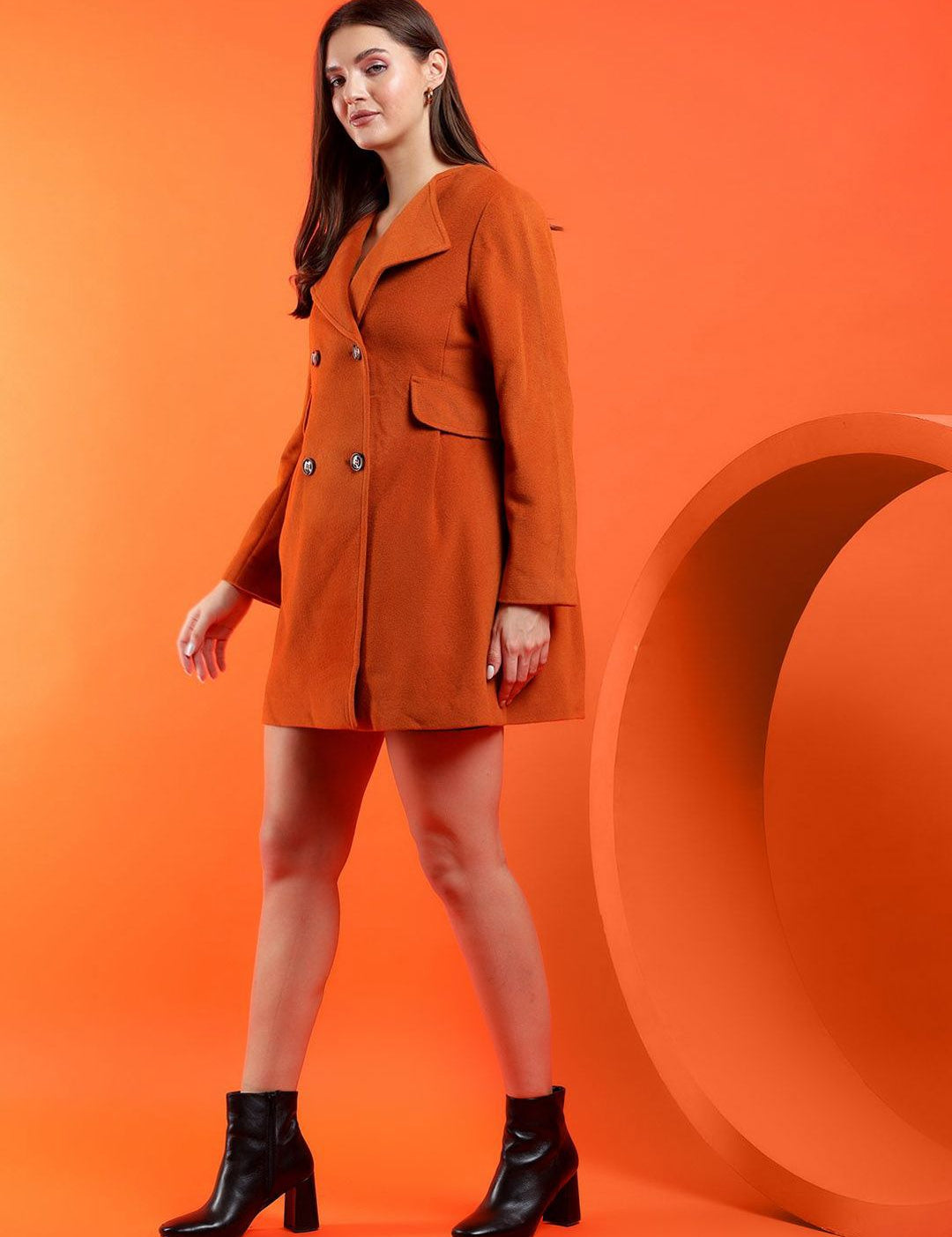 Kotty Notched Lapel Collar Long Sleeves Longline Overcoat