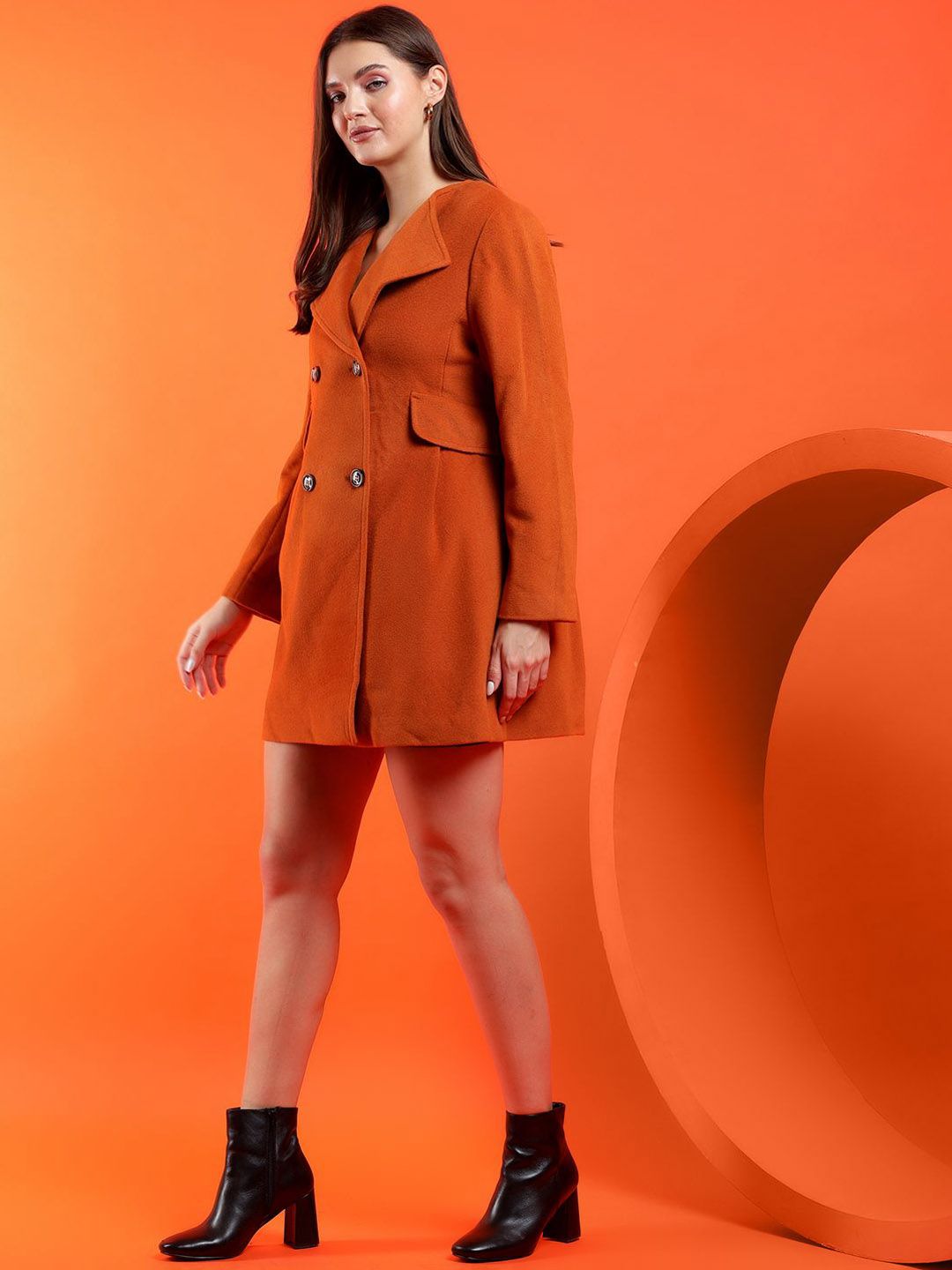 Kotty Notched Lapel Collar Long Sleeves Longline Overcoat