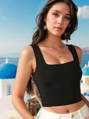 Kotty Women Solid Square Neck Sleeveless Casual Top