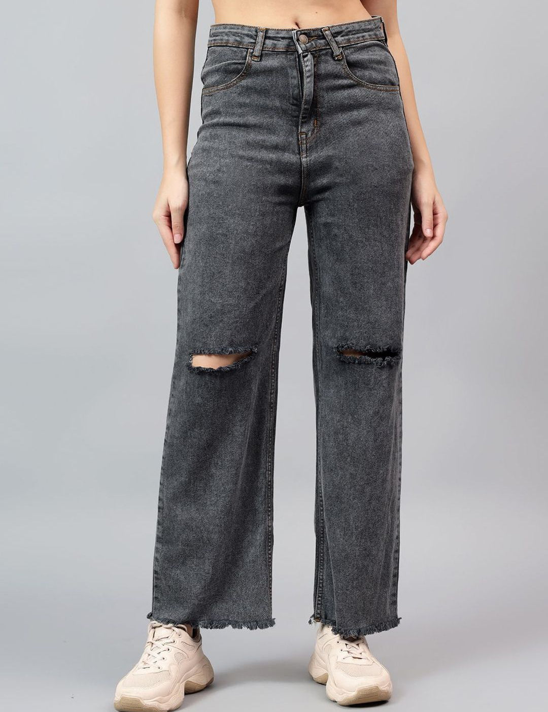 Kotty Women Bootcut High-Rise Cotton Slash Knee Stretchable Jeans