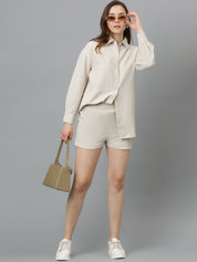 Kotty Beige Self-Design Shirt With Shorts 