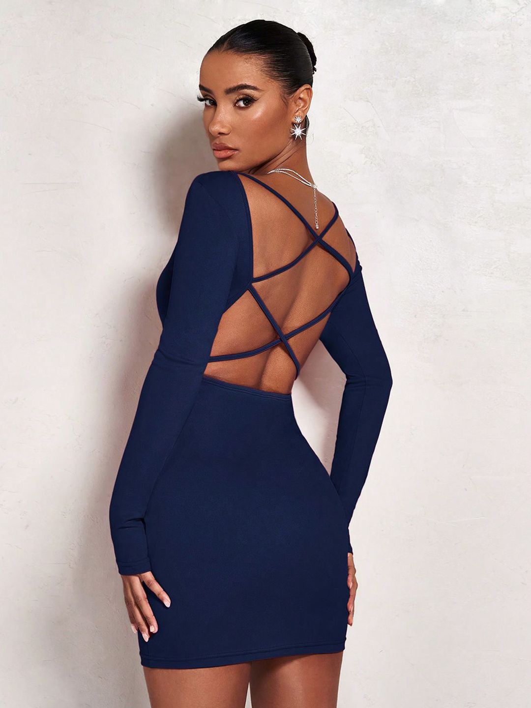 Kotty Solid Boat Neck Bodycon Mini Dress