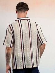 Kotty Vertical Stripes Cotton Spread Collar Short Sleeves Shirt