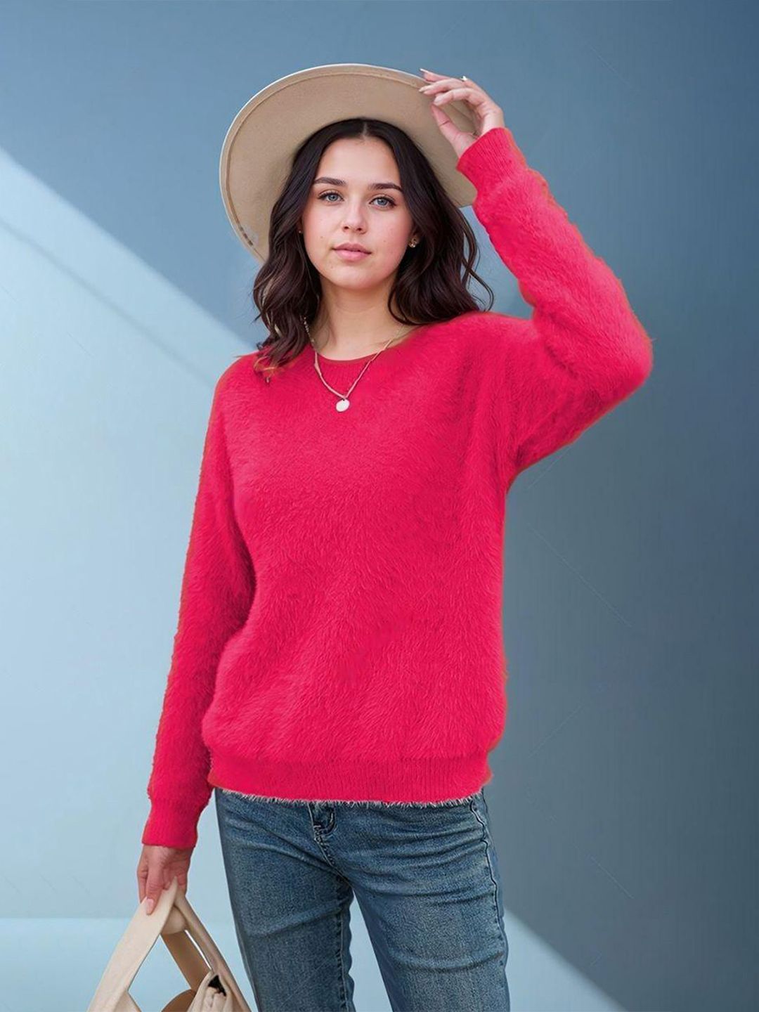 Kotty Women Self Design Round Neck Long Sleeves Pullover Sweaters