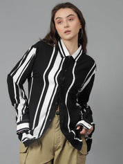 Kotty Women Opaque Striped Casual Oversized Shirt