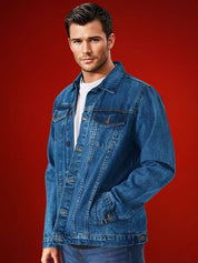 Kotty Men Spread Collar Solid Denim Jacket