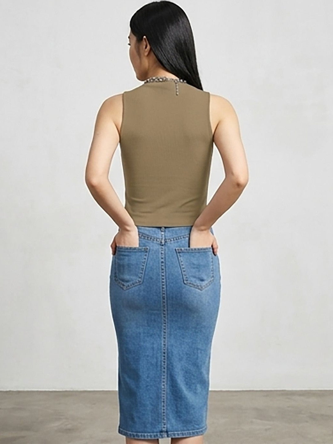 Kotty Top Tan Brown Women's High Sleeveless Fashion