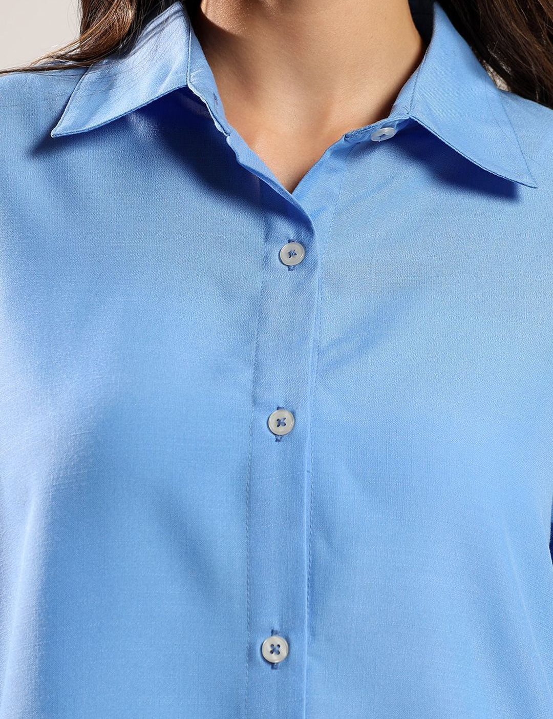 Kotty Women Relaxed Fit Solid Spread Collar Cotton Casual Shirt