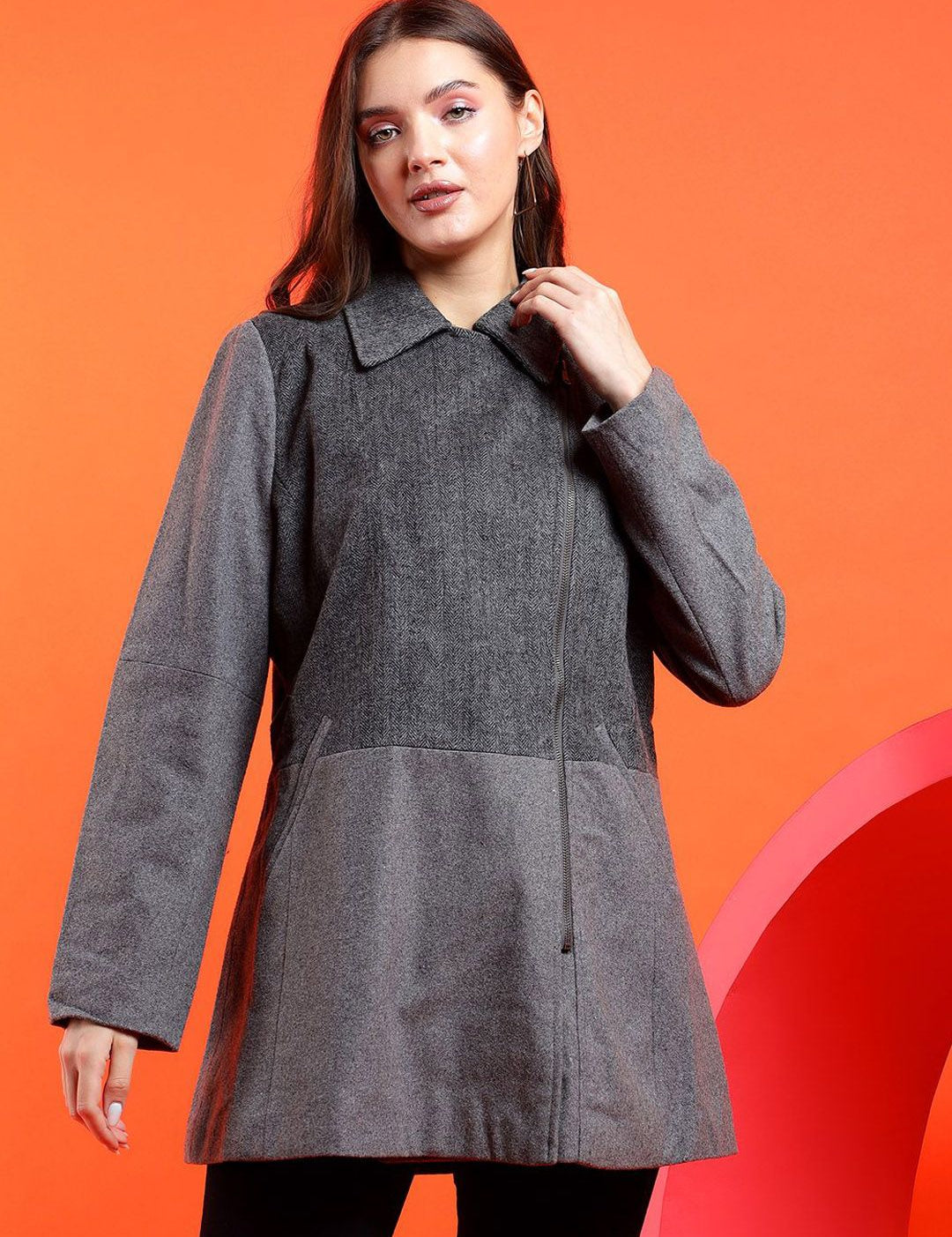 Kotty Solid Notched Lapel Longline Overcoat