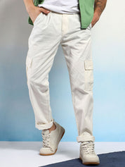 Kotty Men Low-Rise Wrinkle Free Chambray Pleated Cargos Trousers