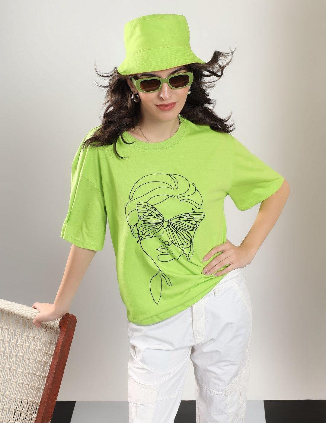 Kotty Abstract Printed Round Neck Cotton T-shirt