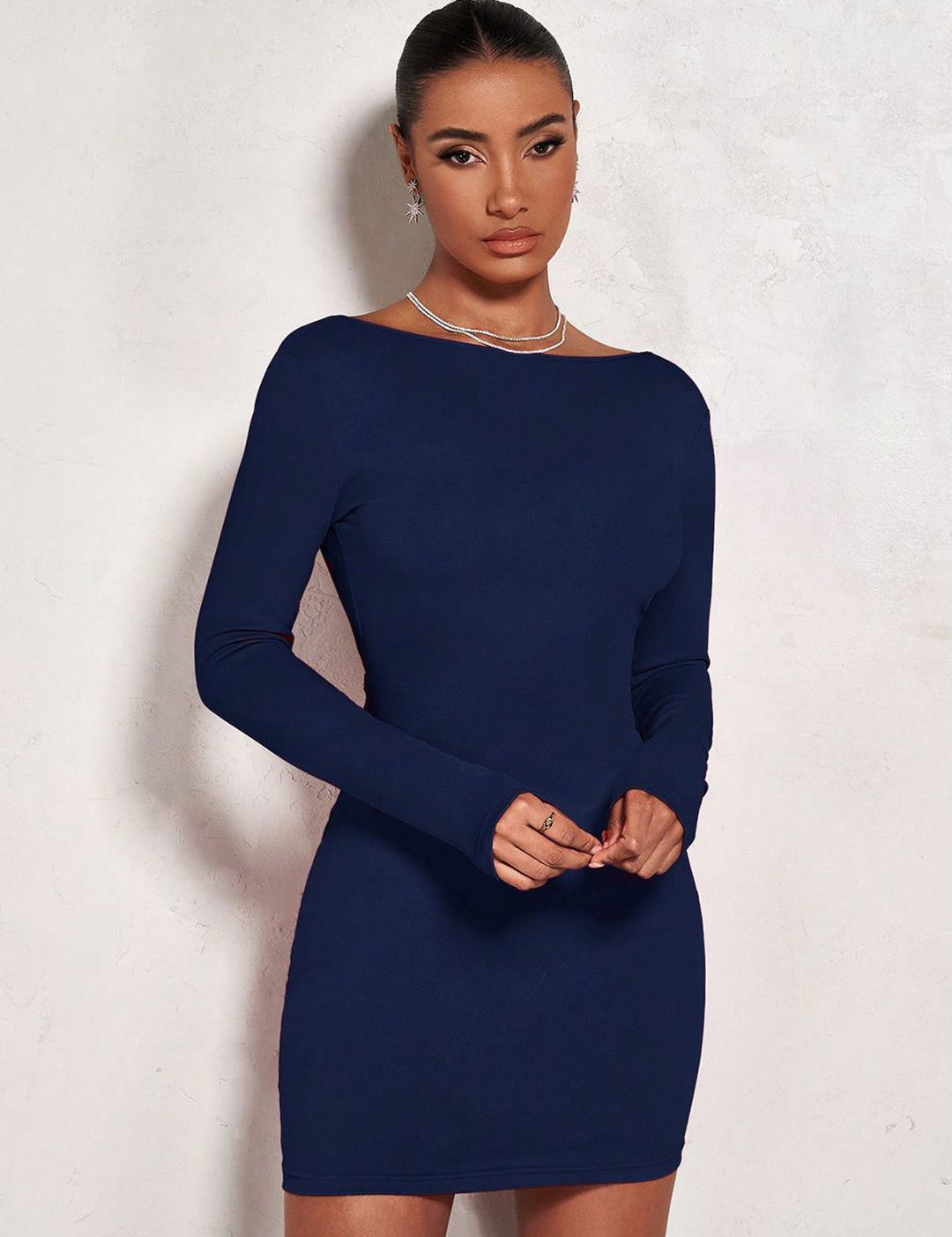 Kotty Solid Boat Neck Bodycon Mini Dress