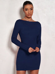 Kotty Solid Boat Neck Bodycon Mini Dress