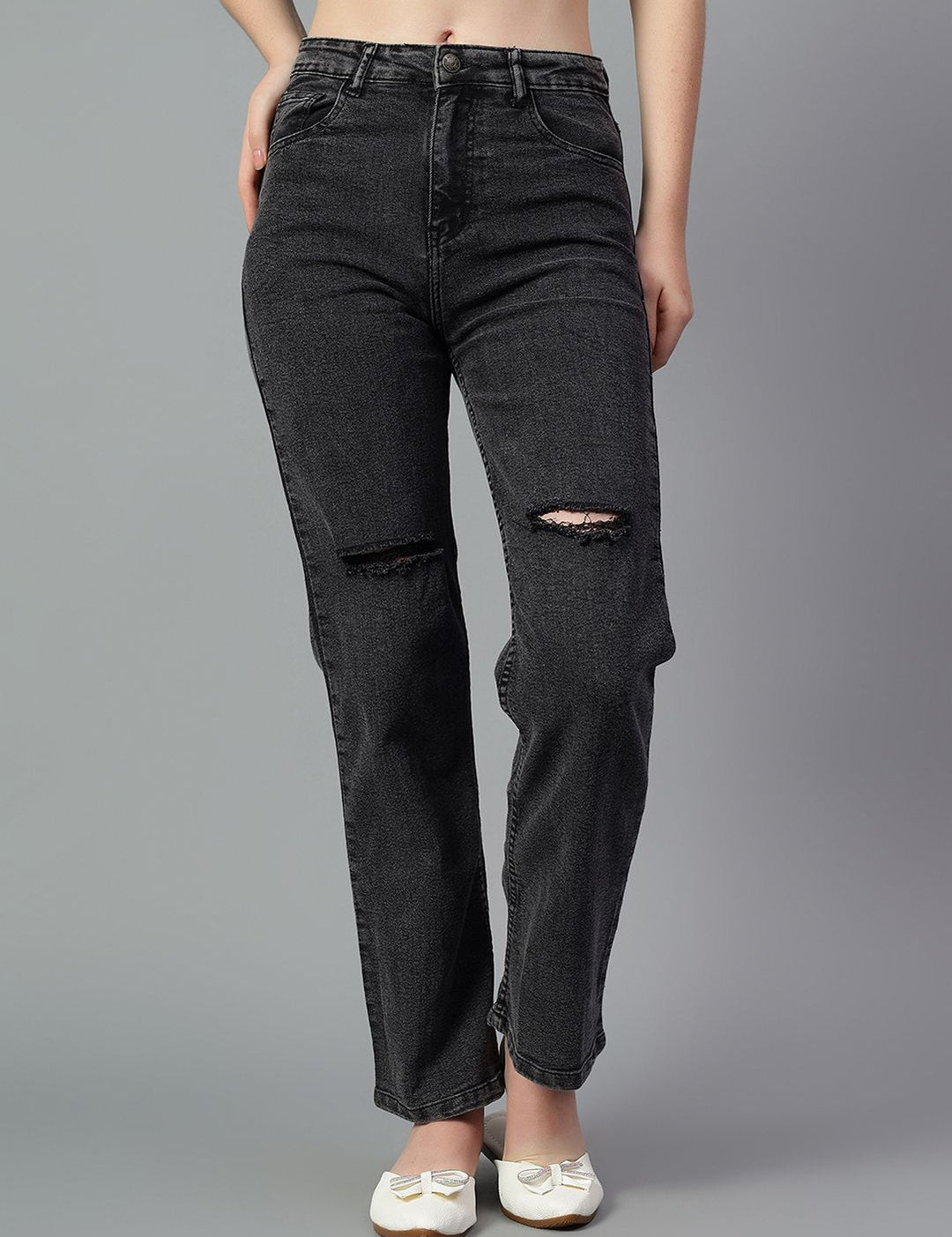 Kotty Women High-Rise Slash Knee Cotton Stretchable Jeans