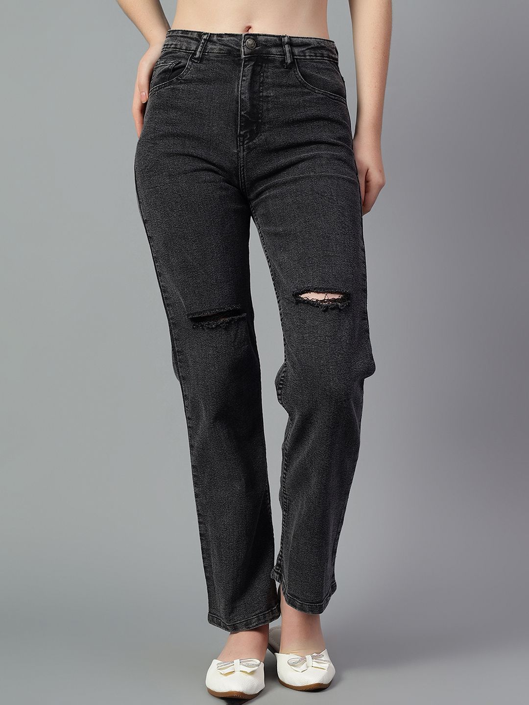 Kotty Women High-Rise Slash Knee Cotton Stretchable Jeans