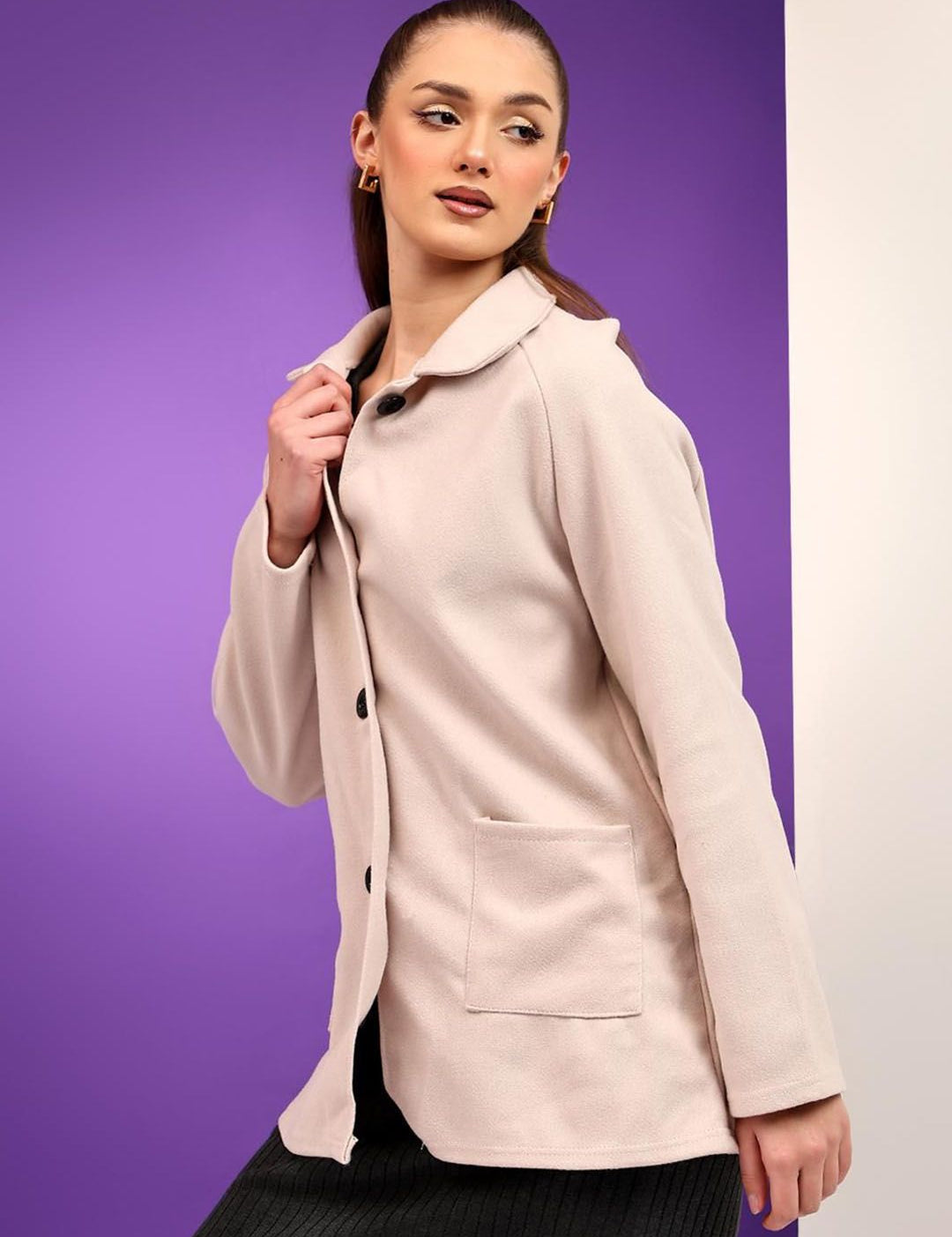 Kotty  Women Shirt Collar Single-Breasted Overcoat