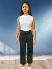 Kotty Women Relaxed Fit High-Rise Mildly Distressed Cotton Stretchable Jeans