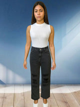 Kotty Women Relaxed Fit High-Rise Mildly Distressed Cotton Stretchable Jeans