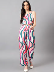 Kotty White & Pink Printed Top With Trouser