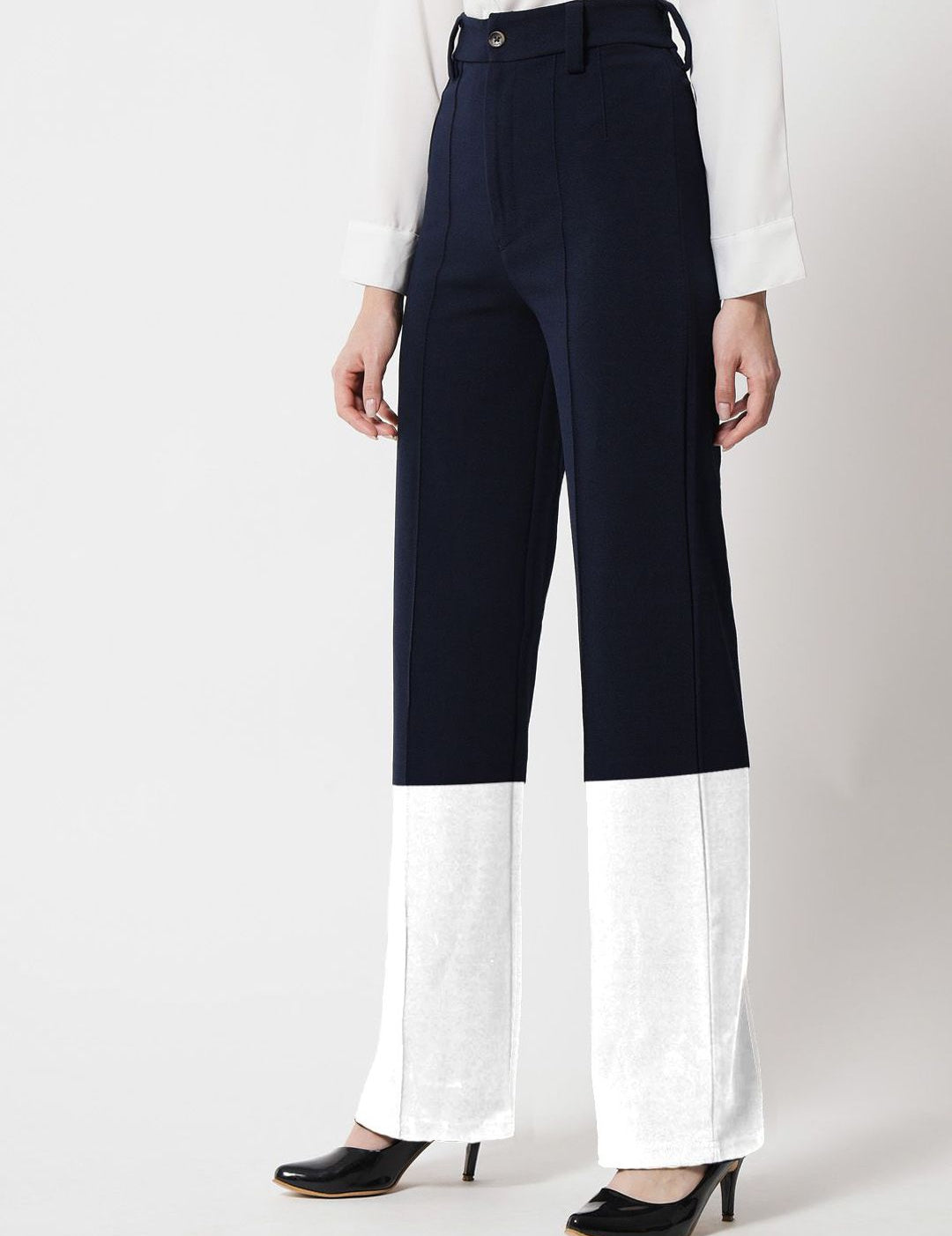 Kotty Women Colourblocked  Regular Fit High-Rise Easy Wash Flat-Front Trousers