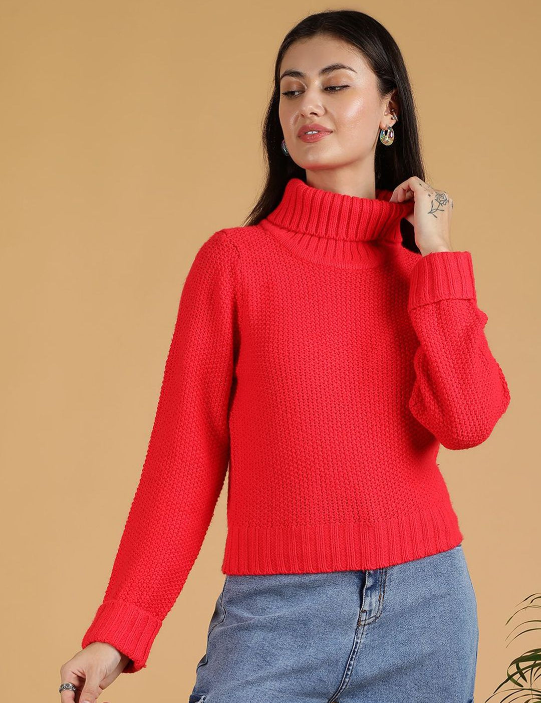 Kotty Women Turtle Neck Cotton Pullover Sweater