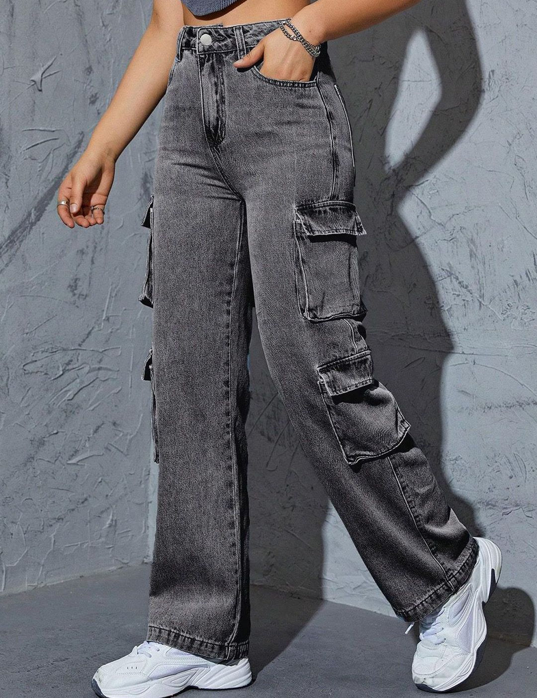 Kotty Women Jean Wide Leg High-Rise Heavy Fade Stretchable Jeans