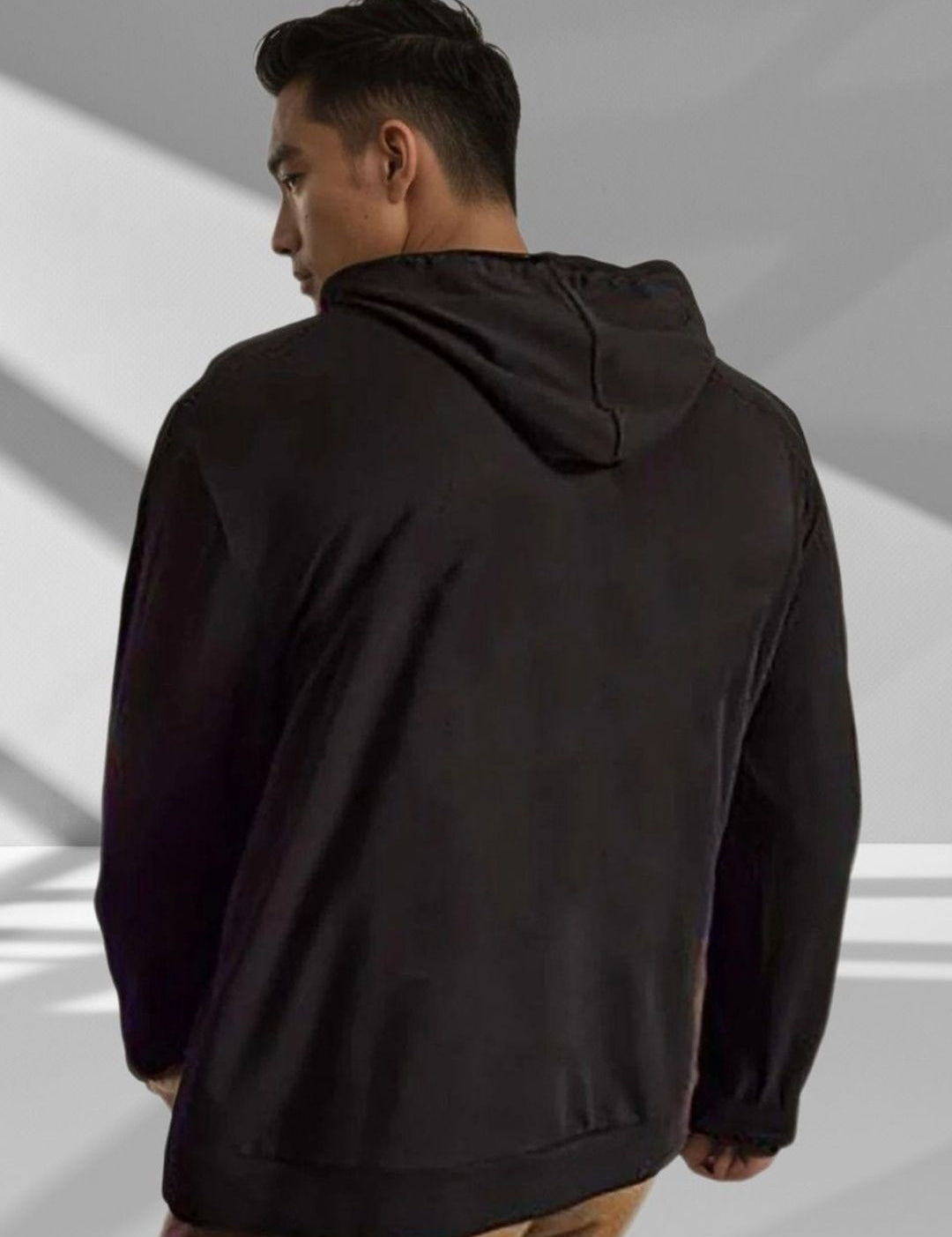 Kotty Men Hooded Solid Ribbed Cotton Pullover Sweatshirt