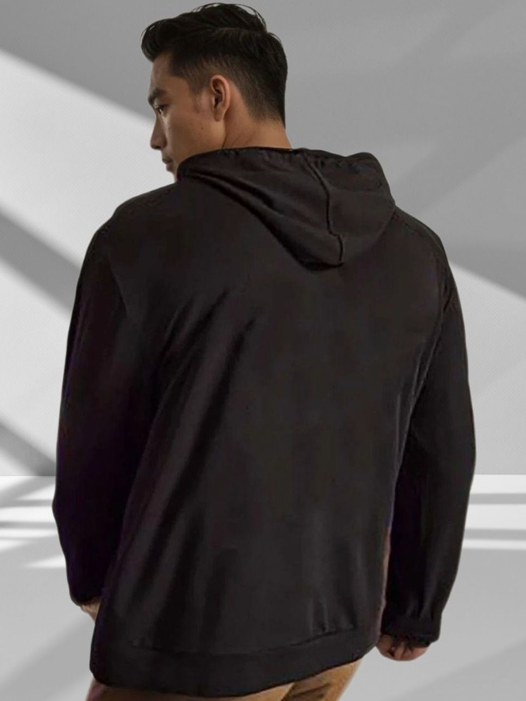 Kotty Men Hooded Solid Ribbed Cotton Pullover Sweatshirt