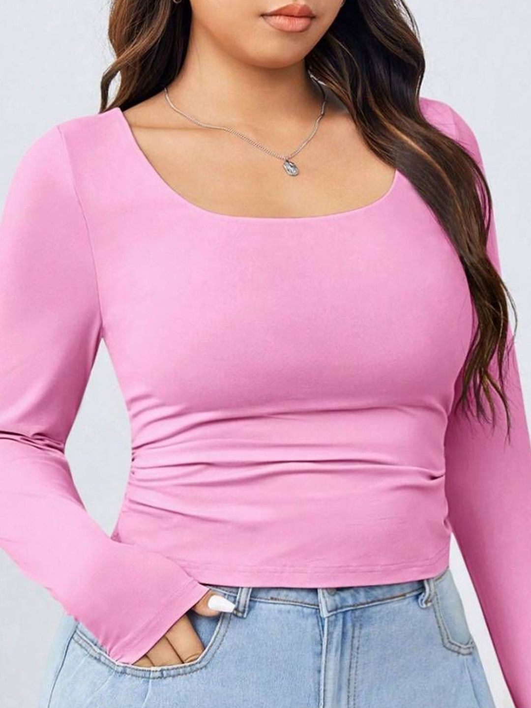 KOTTY  Women Square Neck Long Sleeves Fitted Top