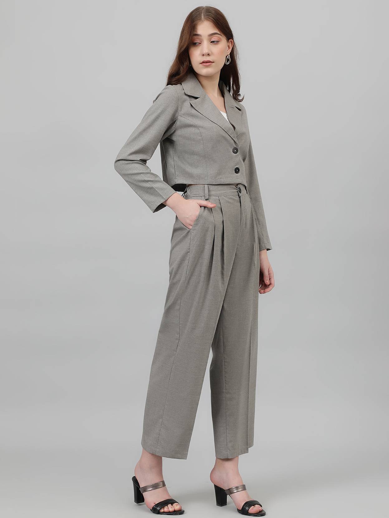 kotty Women 2PC (Blazer&Pant Set) Self Design Suit