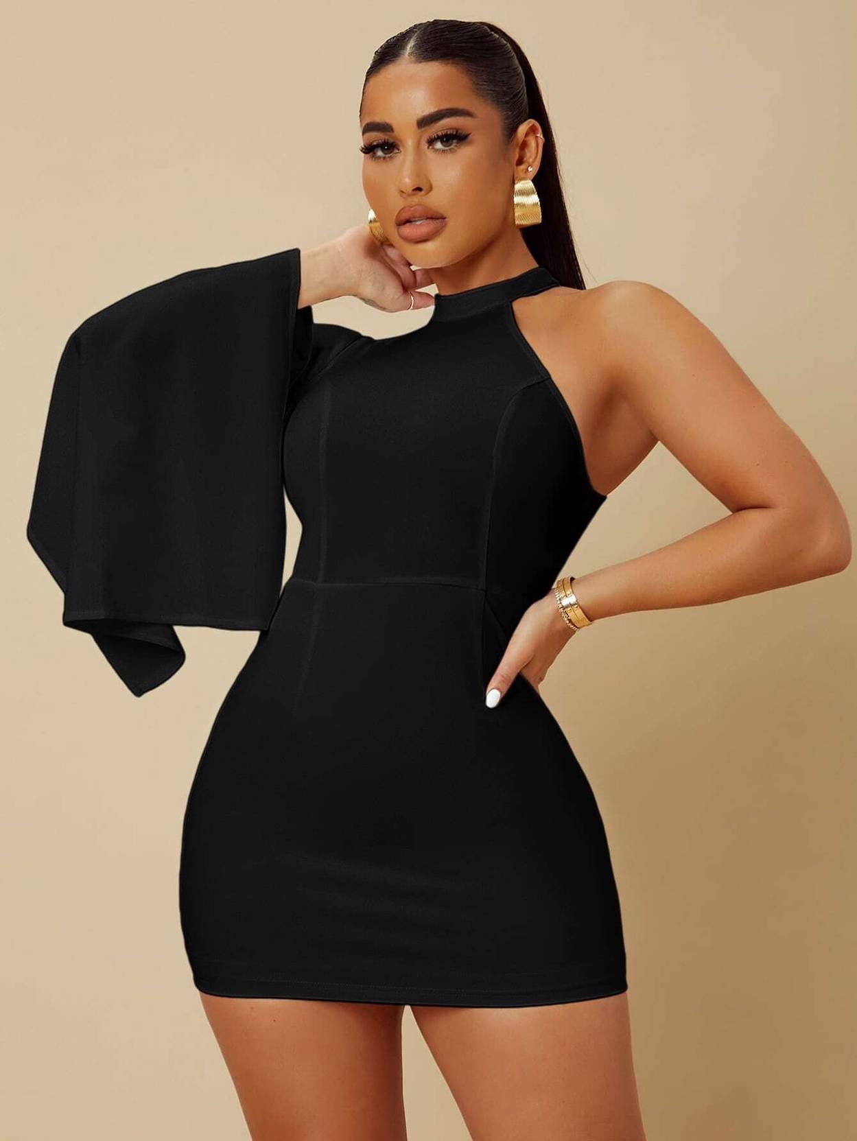 KOTTY Women A-line Black Above Knee/Mid Thigh Length Dress