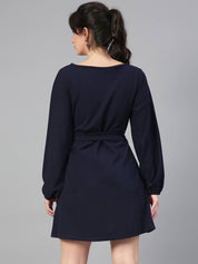 KOTTY Women A-line Dark Blue Above Knee/Mid Thigh Length Dress