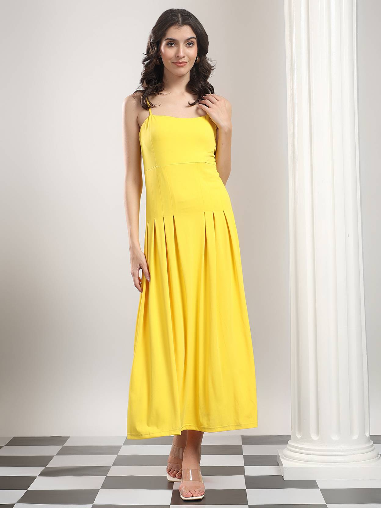 KOTTY Women A-line Yellow Midi/Calf Length Dress