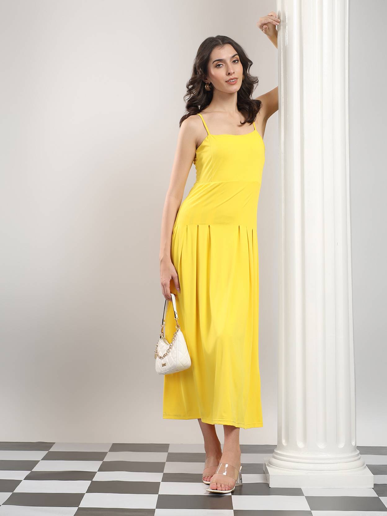 KOTTY Women A-line Yellow Midi/Calf Length Dress