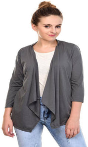 KOTTY  Women Asymmetric 3/4 Sleeve Grey Shrug